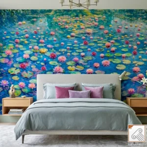 Carta da Parati Ninfee stile Monet – Murale Acqua e Fiori su Misura W-008